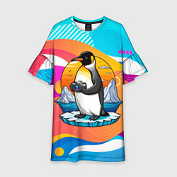 Платье клеш для девочки Пингвин фотограф на льдине, цвет: 3D-принт