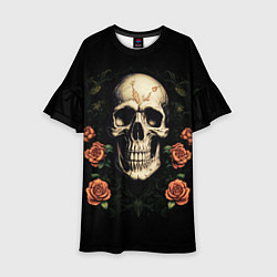 Детское платье Череп в красных розах