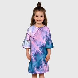 Платье клеш для девочки Вода и розовая абстракция, цвет: 3D-принт — фото 2