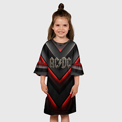 Платье клеш для девочки ACDC лого из металла на черно-красной текстуре, цвет: 3D-принт — фото 2