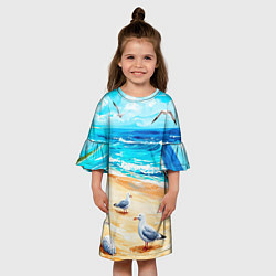 Платье клеш для девочки Море чайки пляж, цвет: 3D-принт — фото 2