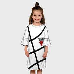Платье клеш для девочки Чикаго Буллз на белом фоне, цвет: 3D-принт — фото 2