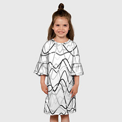 Платье клеш для девочки Белый с серыми волнистыми полосами, цвет: 3D-принт — фото 2
