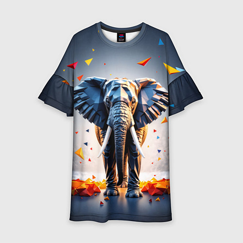 Детское платье Геометрический слон и цветные полигоны / 3D-принт – фото 1