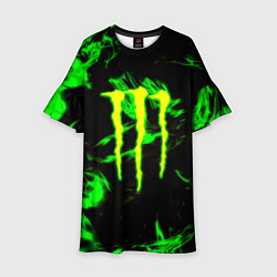 Платье клеш для девочки Monster energy кислотное лого огонь, цвет: 3D-принт