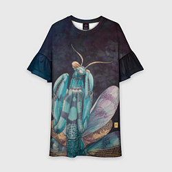 Платье клеш для девочки Богомол акварельный, цвет: 3D-принт