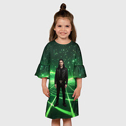 Платье клеш для девочки Bones в зеленом полигоне, цвет: 3D-принт — фото 2
