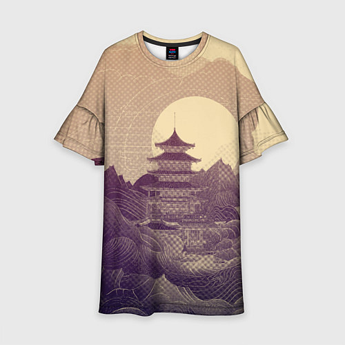 Детское платье Ретро иллюстрация Японского храма / 3D-принт – фото 1
