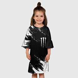 Платье клеш для девочки Monster energy краски штрихи белые, цвет: 3D-принт — фото 2