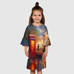 Платье клеш для девочки Пейзаж с красной телефонной будкой, цвет: 3D-принт — фото 2