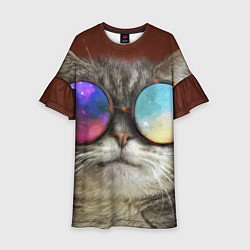 Платье клеш для девочки A Cat with multicolored glasses, цвет: 3D-принт