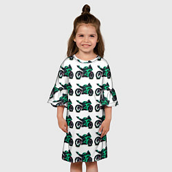 Платье клеш для девочки Motorcycle turquoise, цвет: 3D-принт — фото 2