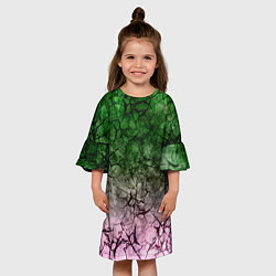 Платье клеш для девочки Абстракция - green pink gradient in black web, цвет: 3D-принт — фото 2
