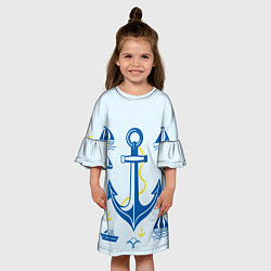 Платье клеш для девочки Якорь и корабли, цвет: 3D-принт — фото 2