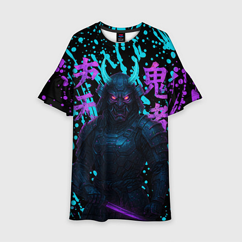 Детское платье Неоновый киберсамурай / 3D-принт – фото 1