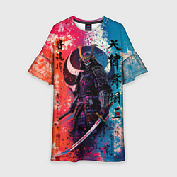 Платье клеш для девочки Призрачный самурай - краски, цвет: 3D-принт