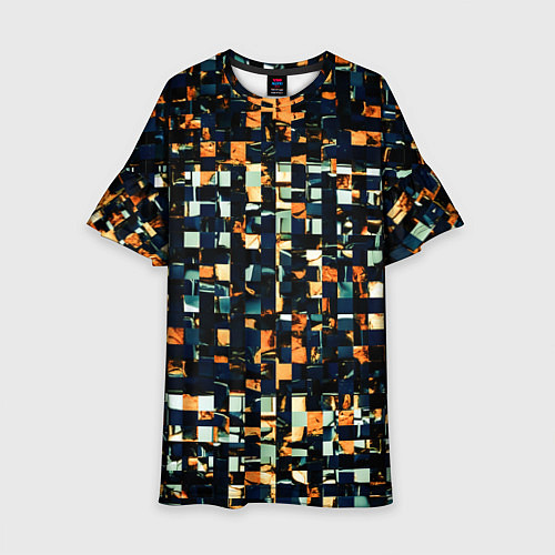 Детское платье Тёмный синий с оранжевым кубики абстракция / 3D-принт – фото 1