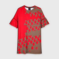 Платье клеш для девочки Абстрактные алые пятна на цвете какао, цвет: 3D-принт