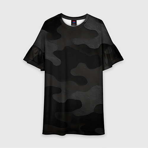 Детское платье Черно-серая текстура камуфляжа / 3D-принт – фото 1