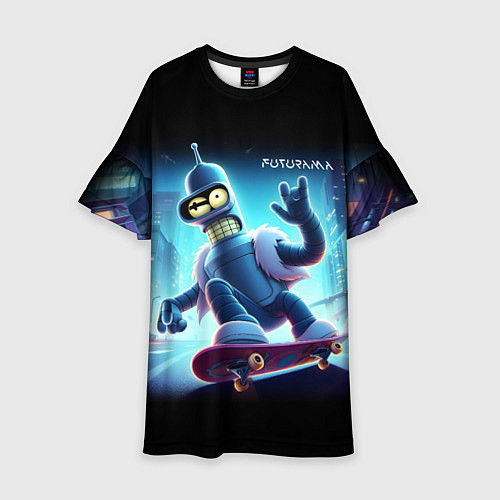 Детское платье Bender is a skateboarder in neon street - ai art / 3D-принт – фото 1