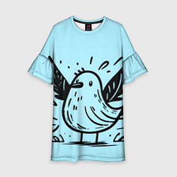 Платье клеш для девочки Чайка в стиле скетча, цвет: 3D-принт