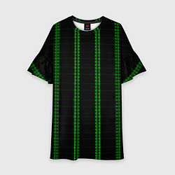 Платье клеш для девочки Color black cage green stripes, цвет: 3D-принт
