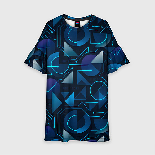 Детское платье Футуристическая сине-фиолетовая абстракция с хакер / 3D-принт – фото 1