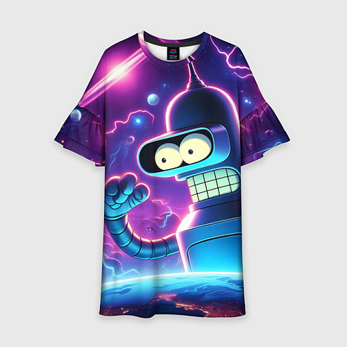 Детское платье Bender in neon space - cartoon Futurama / 3D-принт – фото 1