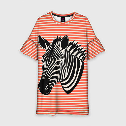 Детское платье Зебра на оранжевых полосах / 3D-принт – фото 1