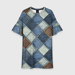 Платье клеш для девочки Джинсовый пэчворк ромбовый узор, цвет: 3D-принт