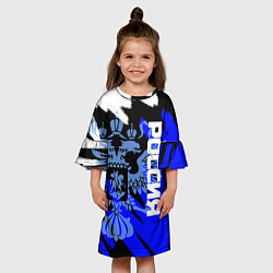 Платье клеш для девочки Россия чёрно-синий штрихи, цвет: 3D-принт — фото 2