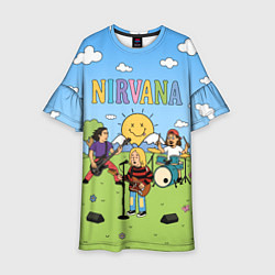 Платье клеш для девочки Nirvana мультяшный стиль на поляне, цвет: 3D-принт