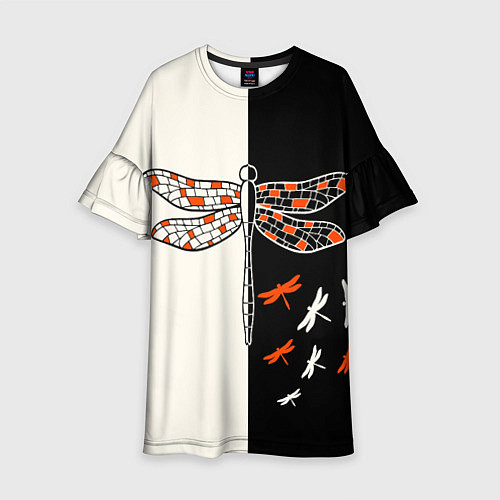 Детское платье Стрекозы на черно-белом / 3D-принт – фото 1