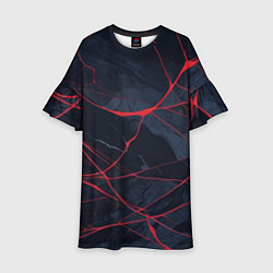 Платье клеш для девочки Мраморные узоры из переплетений красных линий, цвет: 3D-принт