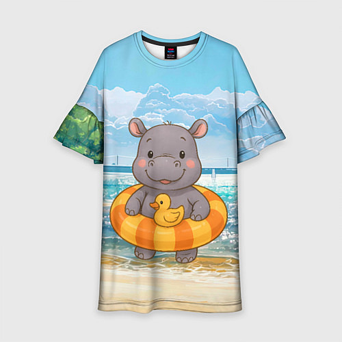 Детское платье Бегемотик в плавательном круге с уточкой / 3D-принт – фото 1