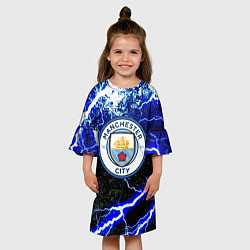 Платье клеш для девочки Манчестер сити молнии шторм, цвет: 3D-принт — фото 2