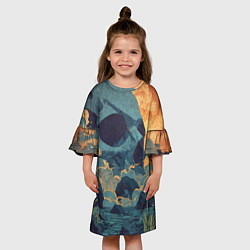 Платье клеш для девочки Металл арт - долина - череп, цвет: 3D-принт — фото 2