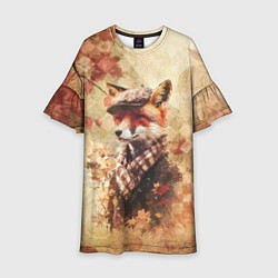 Платье клеш для девочки Винтажный лис на осеннем фоне, цвет: 3D-принт