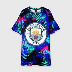 Платье клеш для девочки Манчестер сити неоновые тропики, цвет: 3D-принт