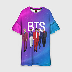 Платье клеш для девочки BTS розово-голубой фон, цвет: 3D-принт
