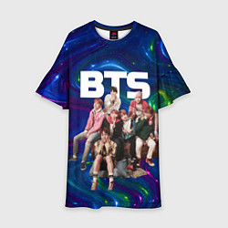 Платье клеш для девочки BTS фотосессия на диване, цвет: 3D-принт