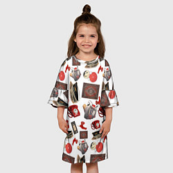 Платье клеш для девочки Неваляшка утюг ретро авоська петушок телефон, цвет: 3D-принт — фото 2