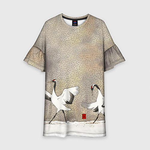 Детское платье Журавли зимняя акварель / 3D-принт – фото 1