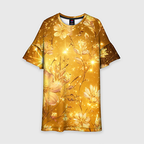 Детское платье Цветочный золотой с искрами / 3D-принт – фото 1