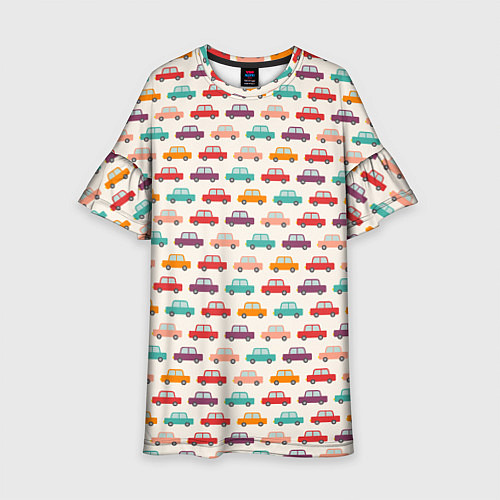 Детское платье Цветные машинки паттерн / 3D-принт – фото 1