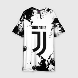Платье клеш для девочки Juventus черные краски абстракция, цвет: 3D-принт