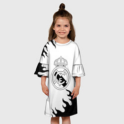 Платье клеш для девочки Реал Мадрид черный огонь, цвет: 3D-принт — фото 2