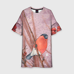 Платье клеш для девочки Снегирь и зимние ягоды, цвет: 3D-принт
