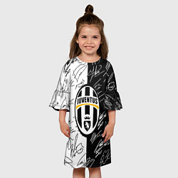 Платье клеш для девочки Ювентус автографы полосы, цвет: 3D-принт — фото 2