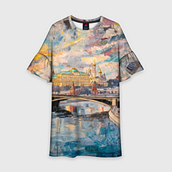 Платье клеш для девочки Зимняя Москва с абстрактным небом, цвет: 3D-принт